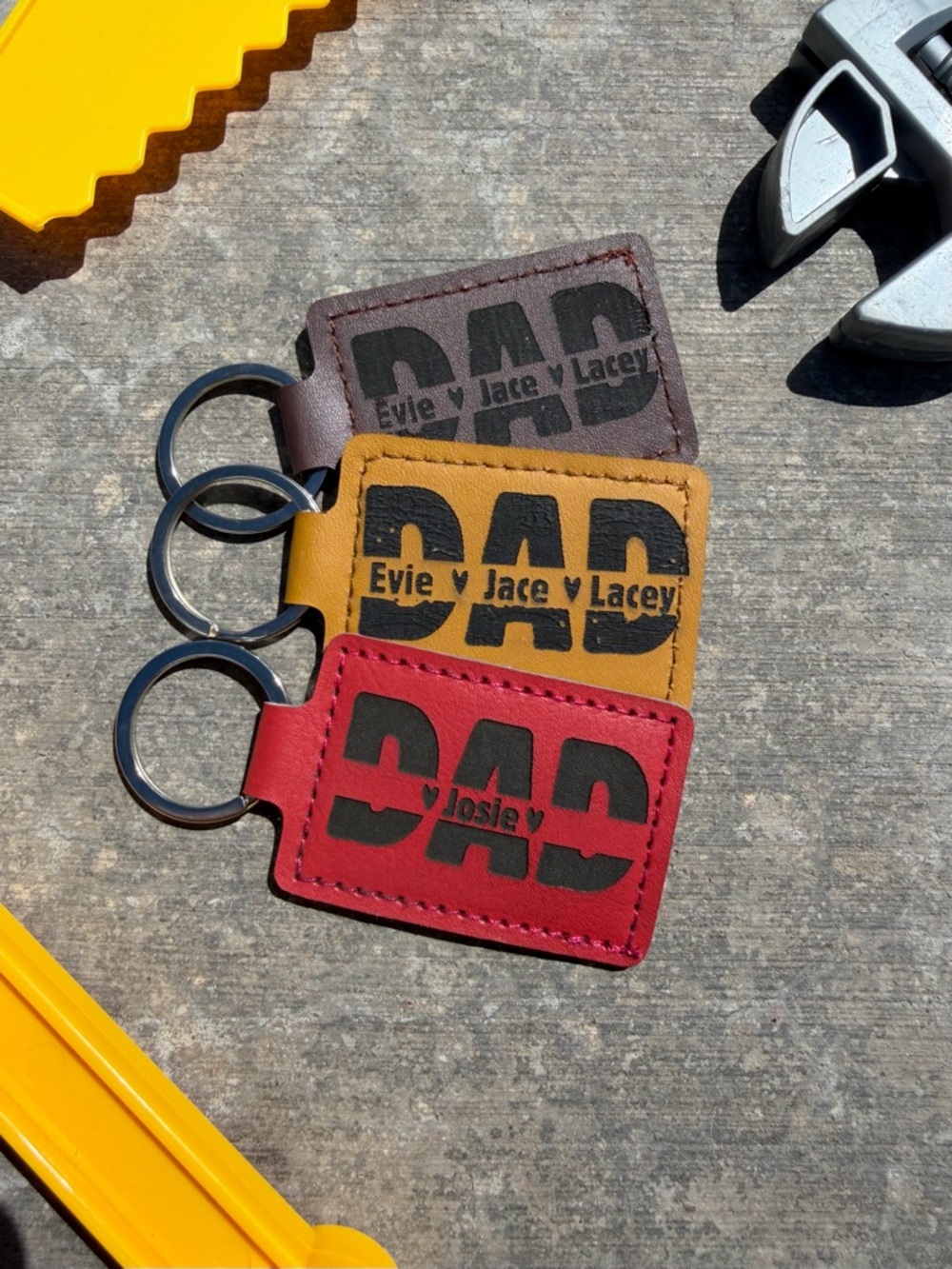 Personalized DAD Leather Keychain - Red, Mustard, Brown